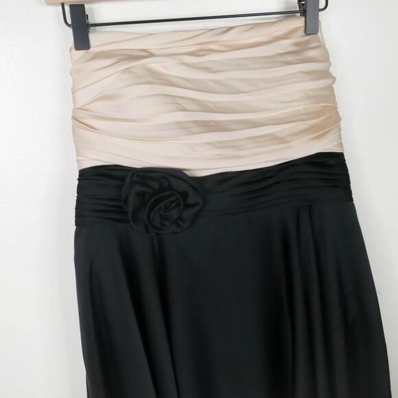 JS Collection Vintage Strapless Dress Women’s 12 Black Cream Floral Detail - Picture 2 of 7